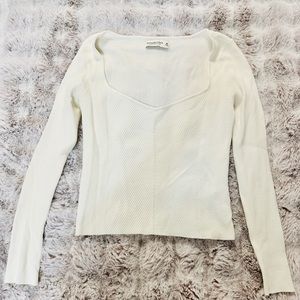 Abercrombie and Fitch Soft AF long sleeve ribbed sweater top white scoop medium